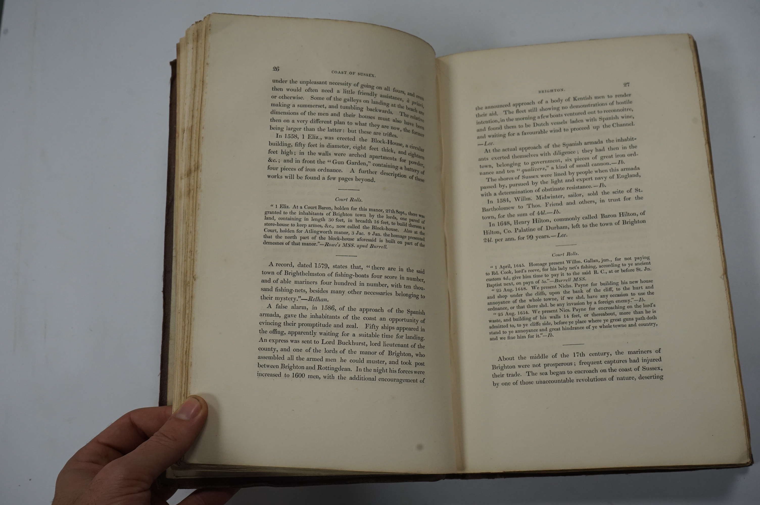 Parry, An Historical and Descriptive Account of the Coast of Sussex, Wright & Son, Brighton, 1833, 1st edition, with engraved title page, a folding map of Sussex, and six full page engravings, complete with 'Brighton Eas